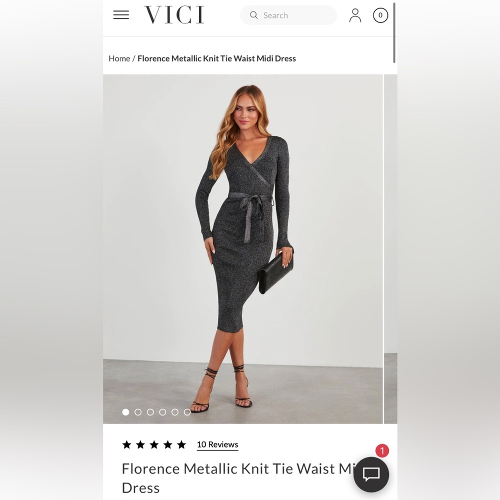 VICI Florence Metallic Knit Tie Waist Midi Dress